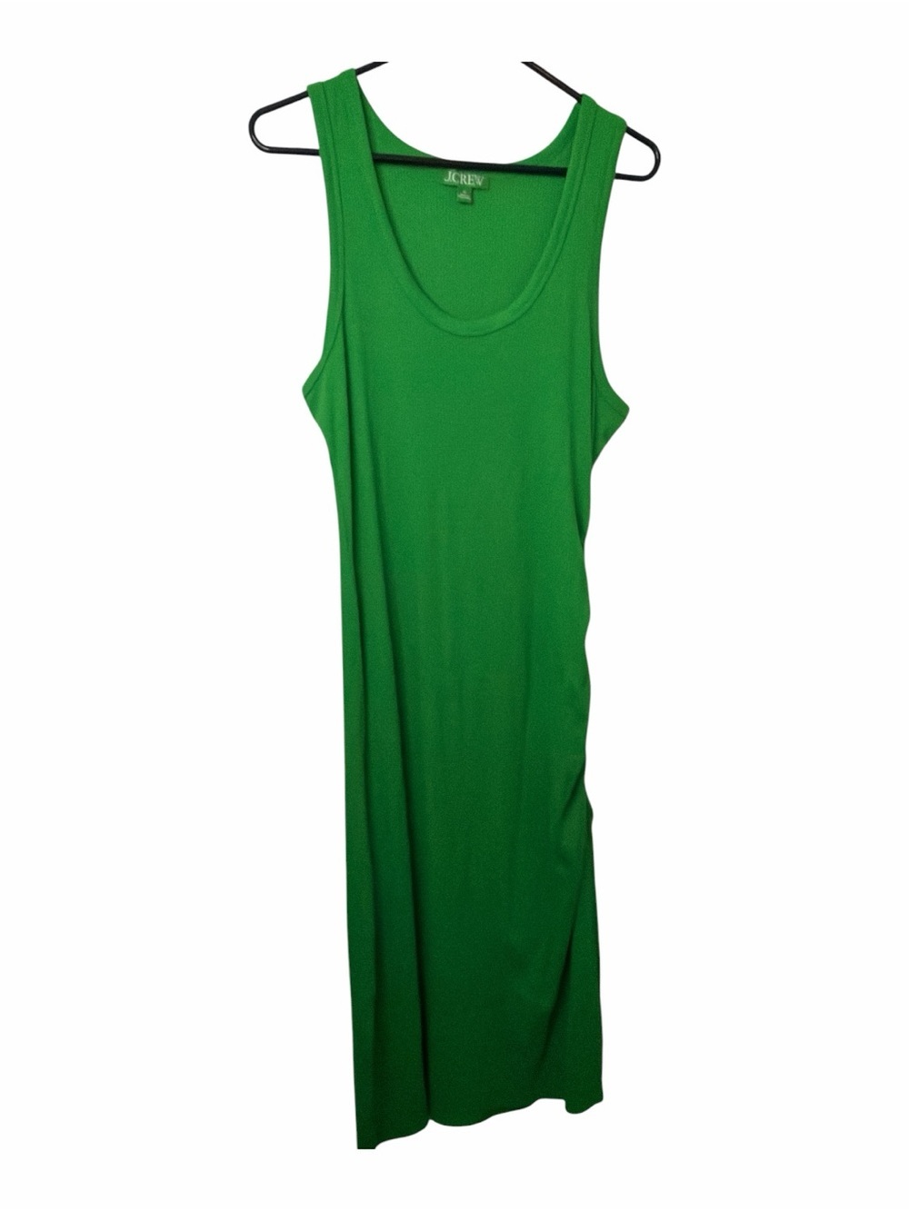 J. Crew Emerald Green Sleeveless Ribbed Side Ruched Midi Tank Dress